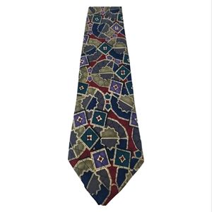 Hardy Amies London 100% Silk Tie in Green/Wine/Gray Multi